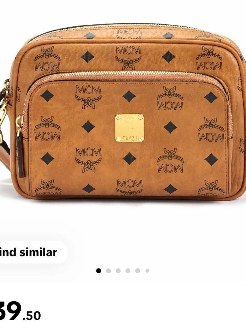 MCM Cognac Logo Shoulder Bag with Gold Plaque